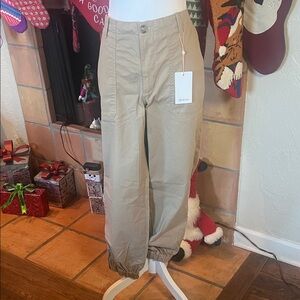 Quince Organic Stretch Cotton Twill khaki Utility Jogger, size 14